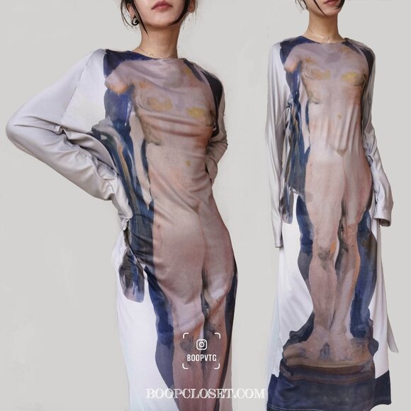 Ann demeulemeester Dresses & Skirts - Ann demeulemeester beige kaftan knit maxi long sleeve belted dress
